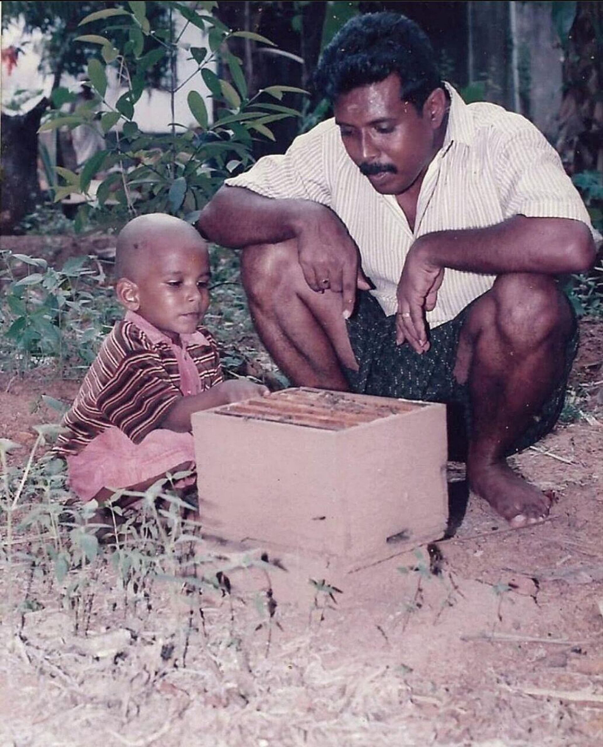Young Nature M.S. learning about honey bee farming from his father Sajayakumar M.R. at Bharath Bee Keeping Centre in Kerala. Young Nature M.S. learning about honey bee farming from his father Sajayakumar M.R. at Bharath Bee Keeping Centre in Kerala. - Sputnik India, 1920, 19.05.2023