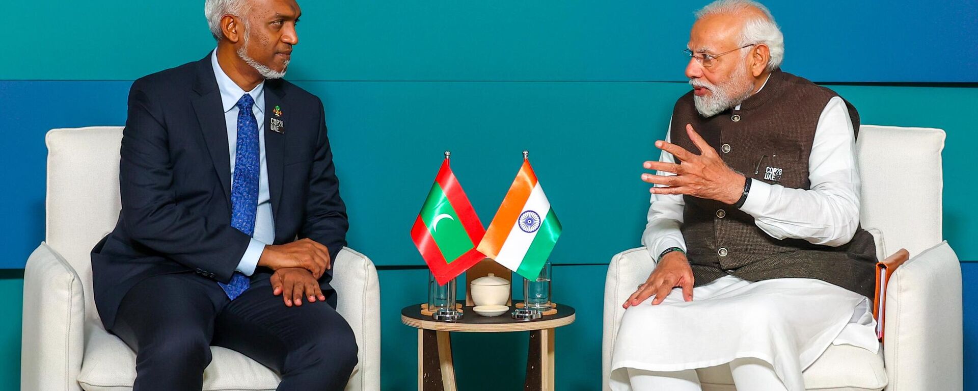 Indian Prime Minister Narendra Modi and Maldives’ President Mohamed Muizzu held a bilateral meeting on the sidelines of the United Nations (UN) Climate Change Conference (COP28) in Dubai on Thursday. - Sputnik India, 1920, 15.01.2024